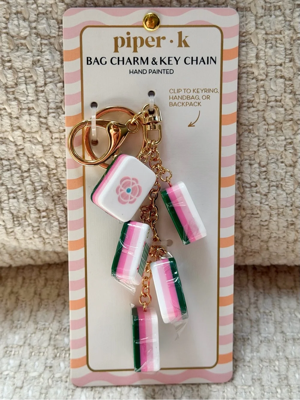 Piper K Mahjong Tile Bag Charm Keychain Viral Accessory Hand Painted Gift NWT